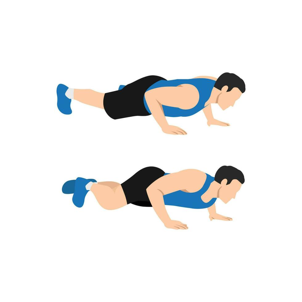 Man doing Spider-man press-up exercise. Flat vector illustration isolated on white background