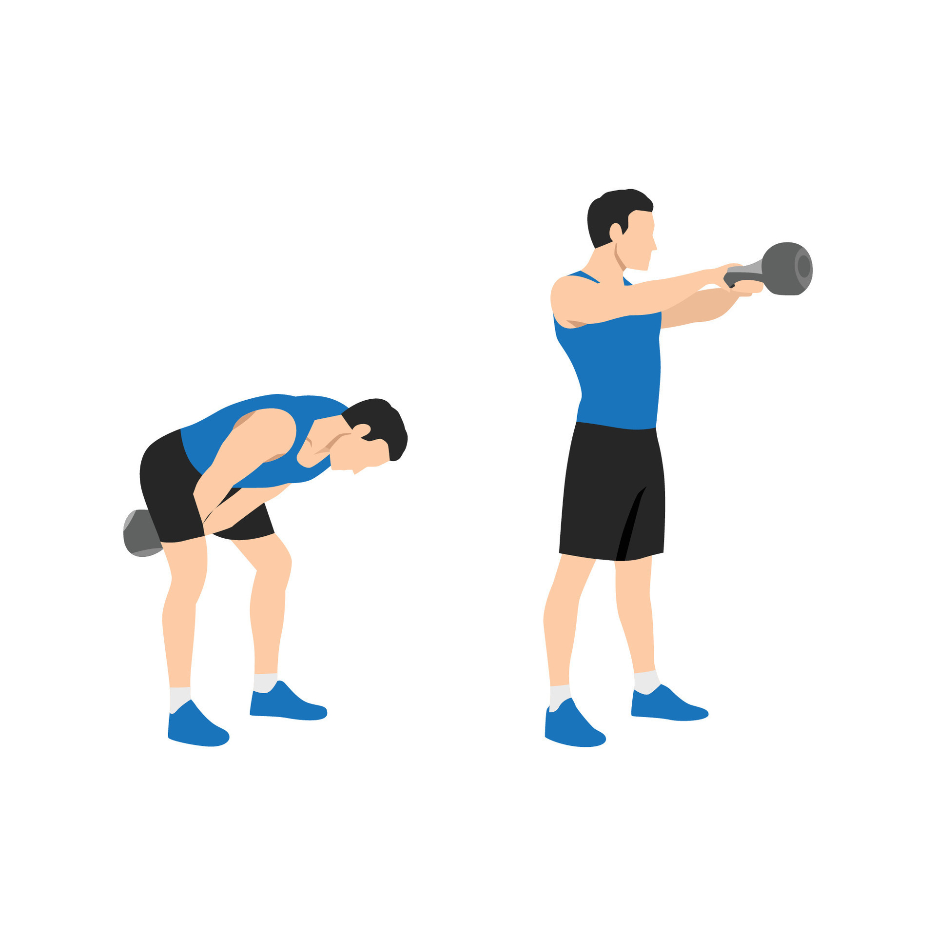 Man doing Kettlebell swing exercise. Flat vector illustration isolated