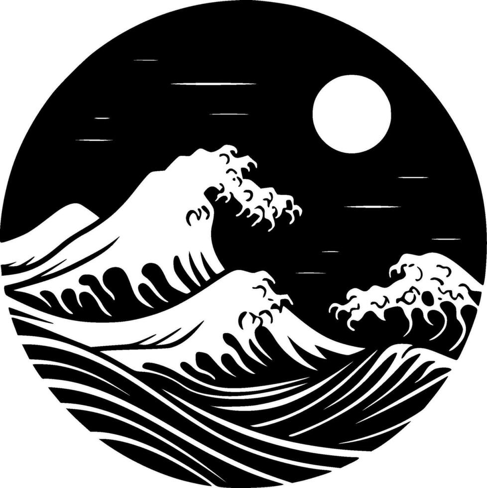 Ocean - Black and White Isolated Icon - Vector illustration