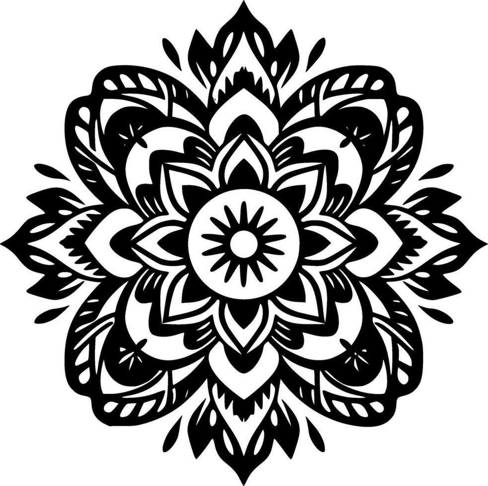 mandala - negro y blanco aislado icono - vector ilustración