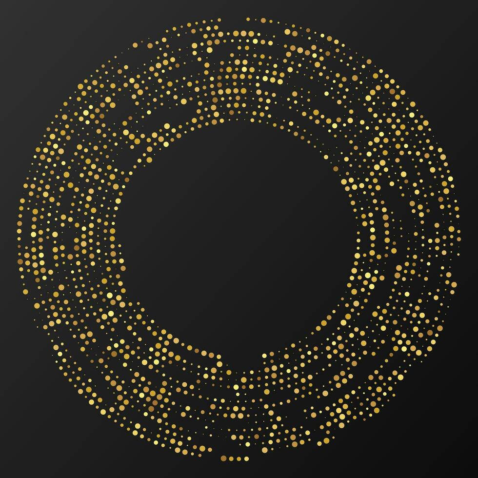 Abstract gold glowing halftone dotted background. Gold glitter pattern in circle form. Circle halftone dots. Vector illustration