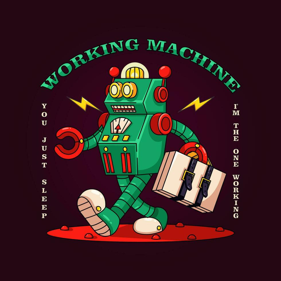 Working machine, illustration of a robot working. Retro vector, suitable for mascot, t-shirt, sticker and poster vector