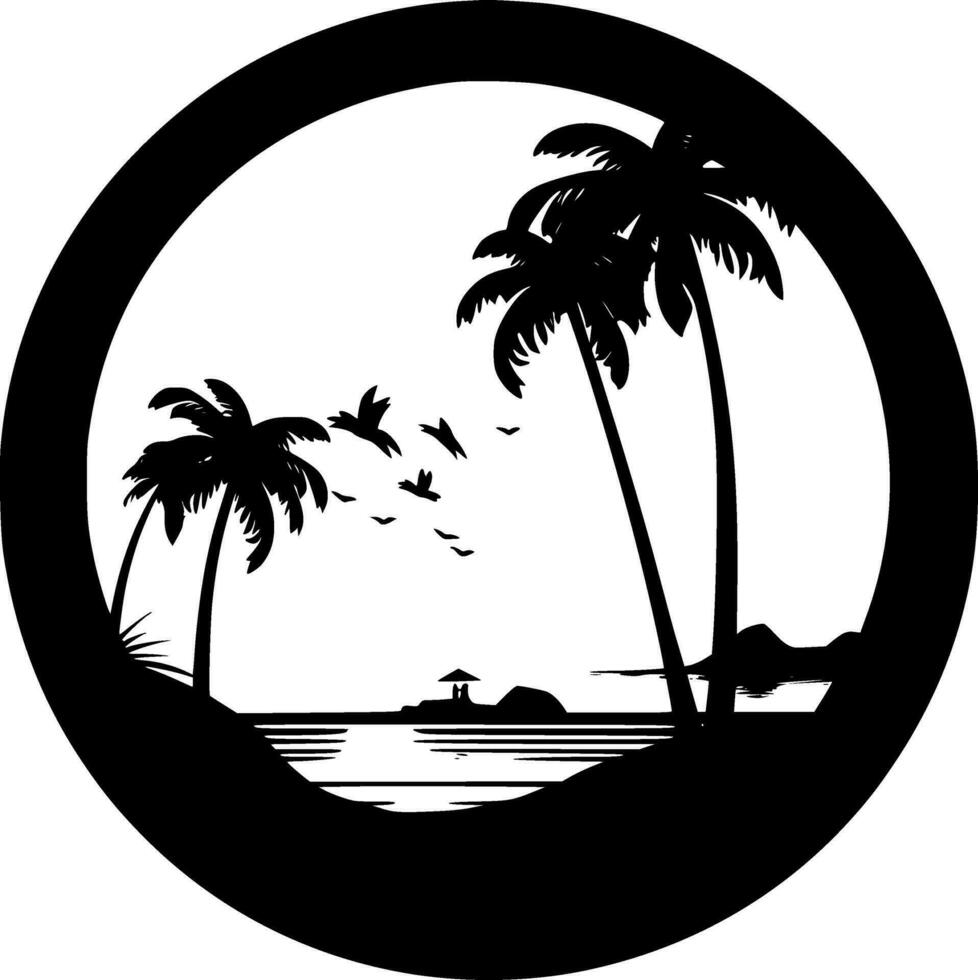 Beach, Black and White Vector illustration