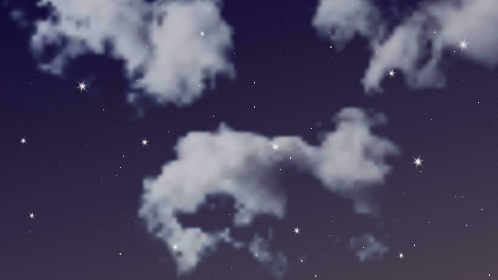 Night sky with clouds and many stars. Abstract nature background with stardust in deep universe. Vector illustration.