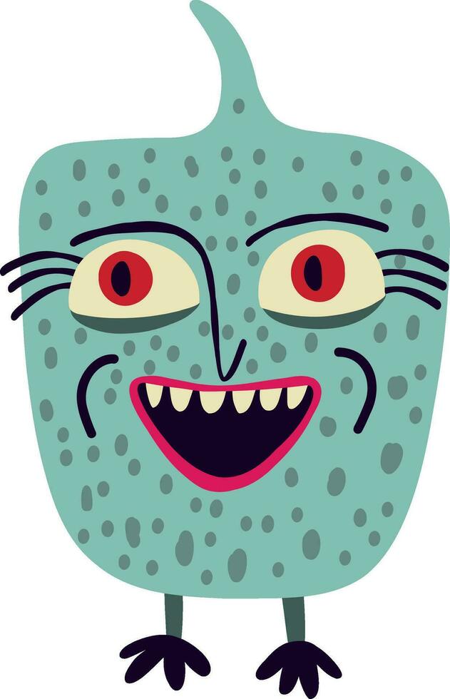 gracioso monstruo con sonriente rostro. linda peculiar cómic libro caracteres en un moderno plano dibujado a mano estilo vector