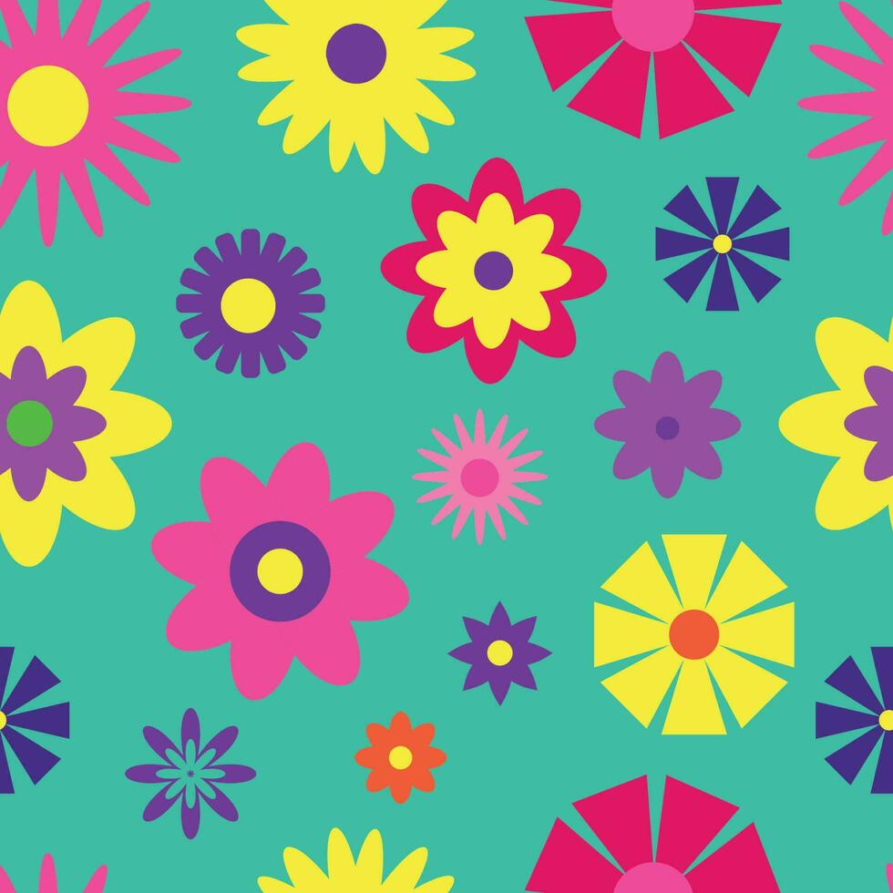 Y2K floral pattern. Funny funky retro flowers background vector