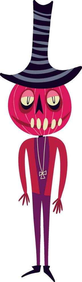 funky scarecrow with an evil muzzle, Cartoon illustration in a modern childish hand-drawn style vector