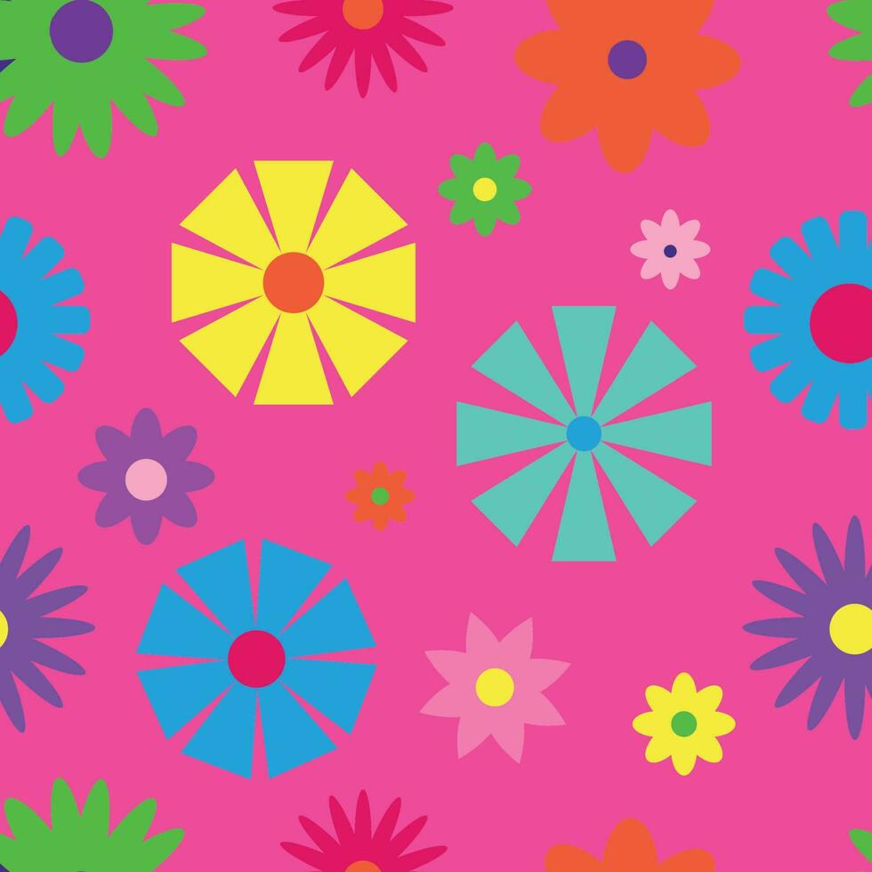 Y2K floral pattern. Funny funky retro flowers background vector