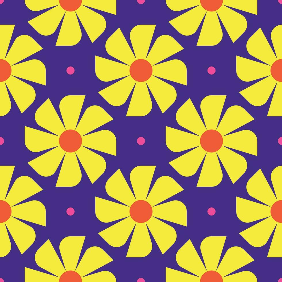 Y2K floral pattern. Funny funky retro flowers background vector