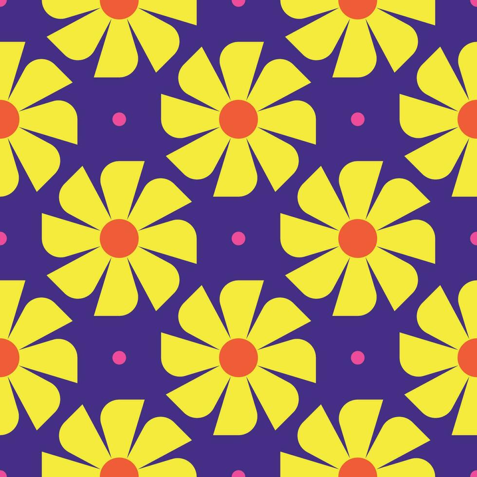 Y2K floral pattern. Funny funky retro flowers background vector