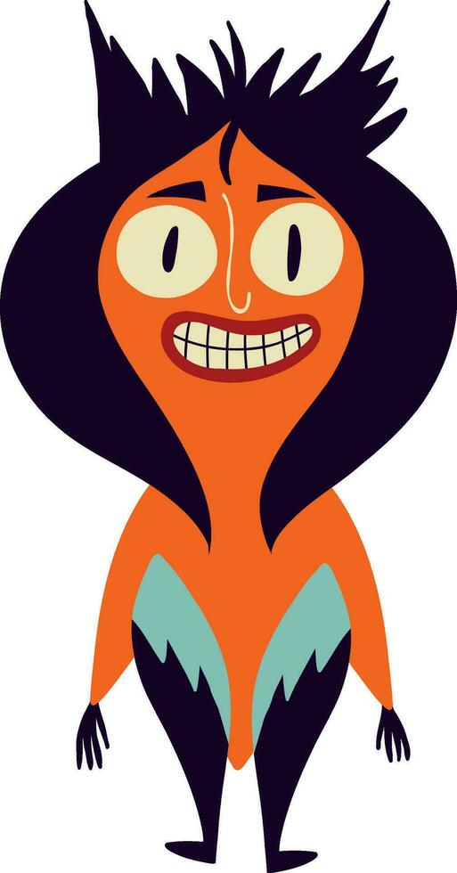 A scary scared orange monster character with a funny face. vector