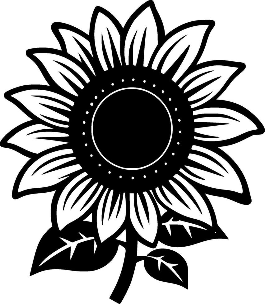 girasol - negro y blanco aislado icono - vector ilustración