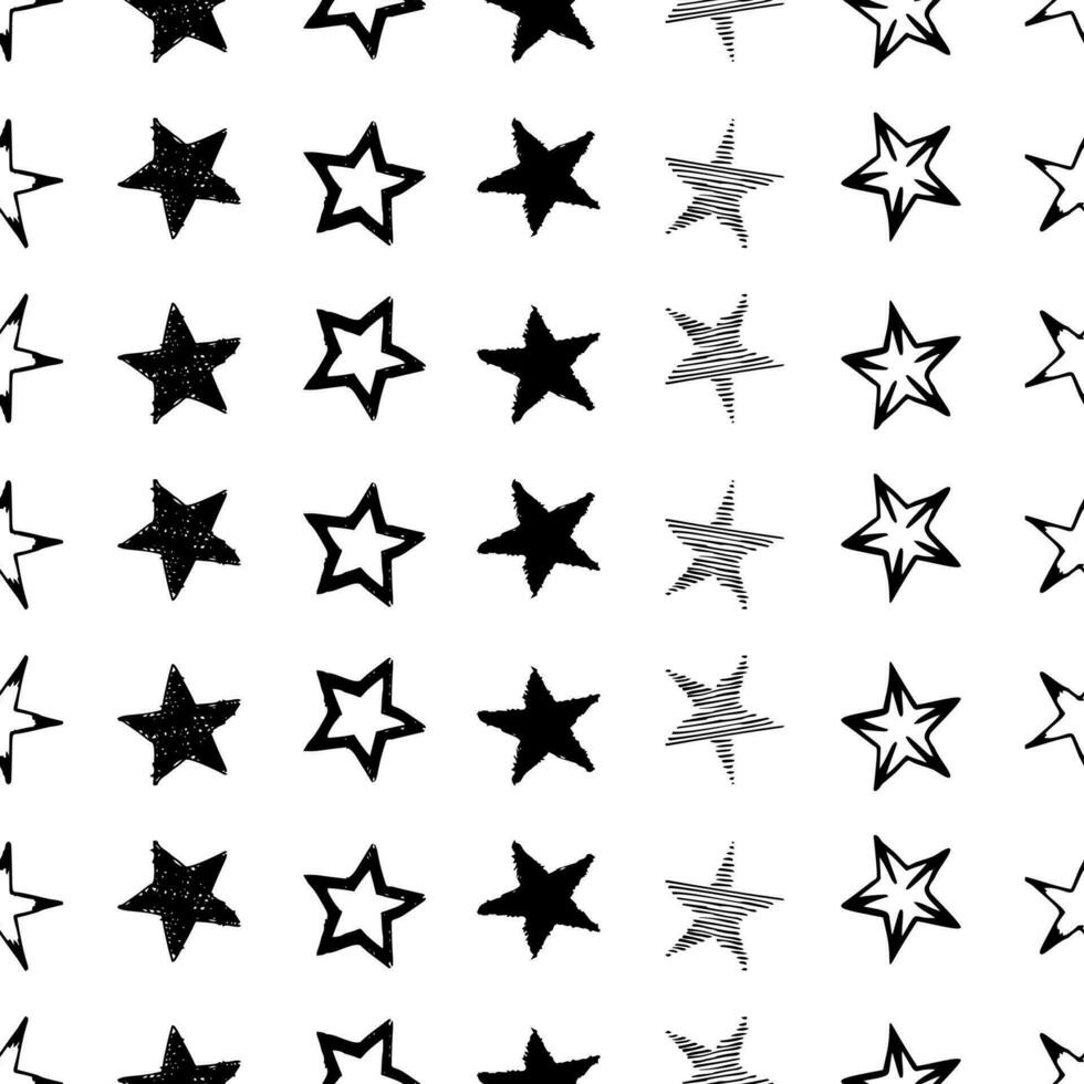 fondo transparente de estrellas de garabatos. estrellas dibujadas a mano negra sobre fondo blanco. ilustración vectorial vector