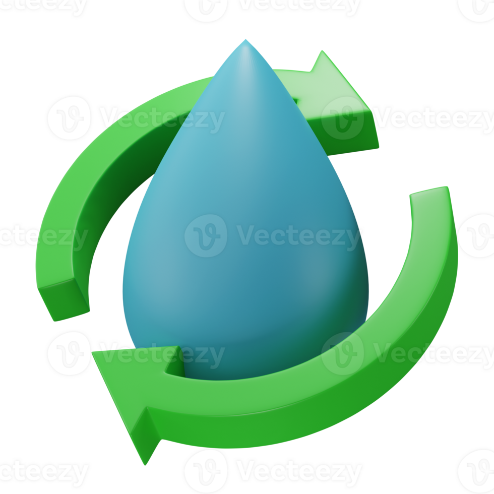 3d rendere, acqua far cadere con frecce arrotondato isolato su trasparente sfondo. concetto di rinnovabile naturale risorsa, acqua raccolta differenziata, ecologia. png