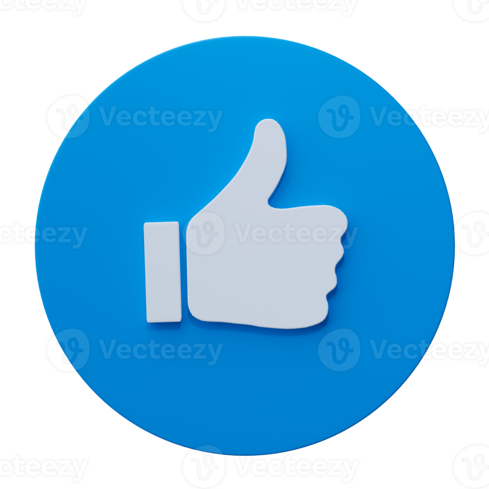 Thumb up, Like icon. Social media sign, technology design banner on transparent background. 3D render illustration. png