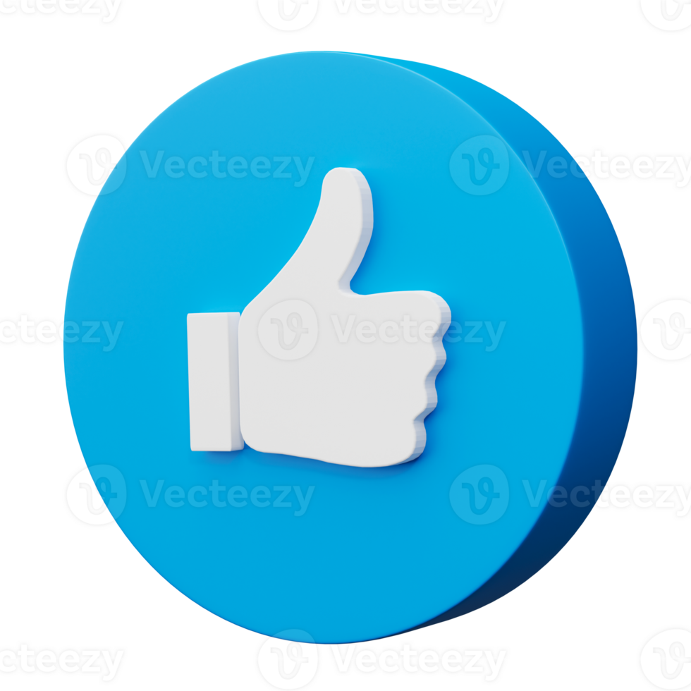 Thumb up, Like icon. Social media sign, technology design banner on transparent background. 3D render illustration. png