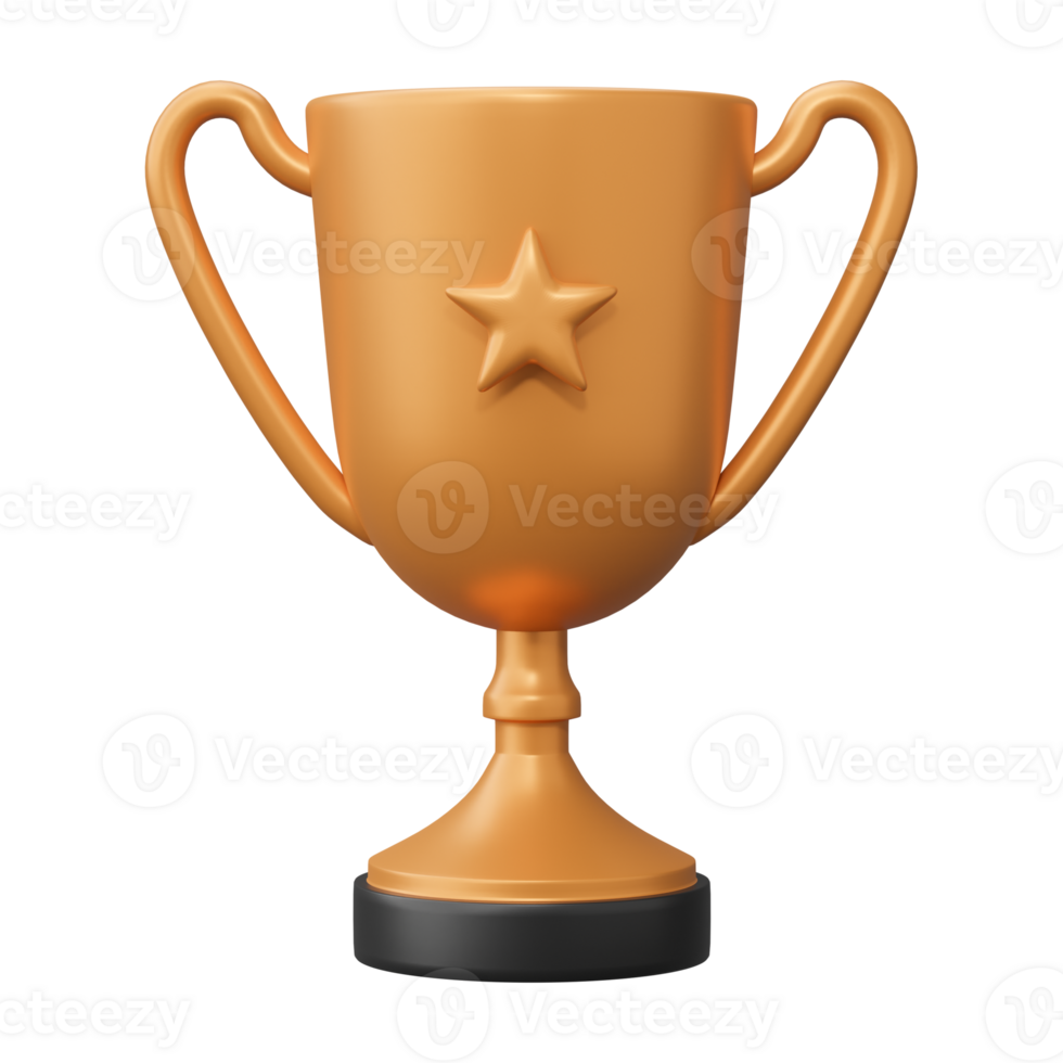 Bronze champion trophy cup award with gold star. Concept of Winner prize, sport award, success. 3D render Illustration. png