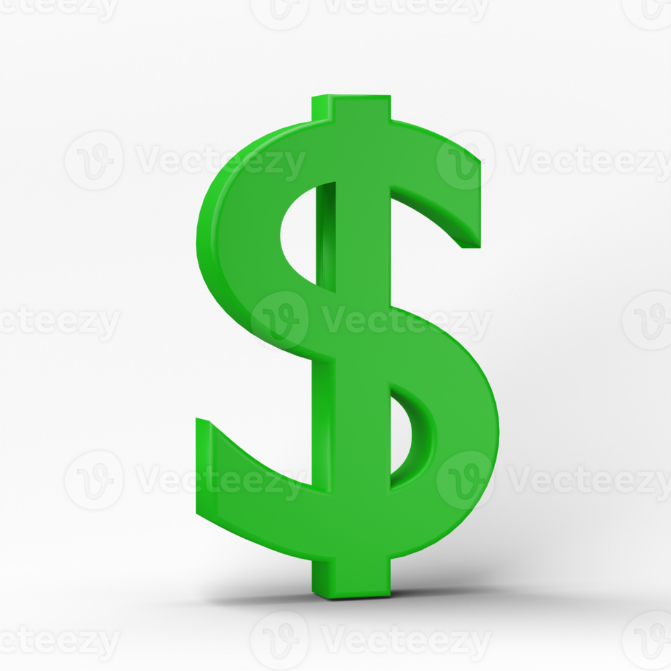 3D Dollar sign isolated on transparent background, png file