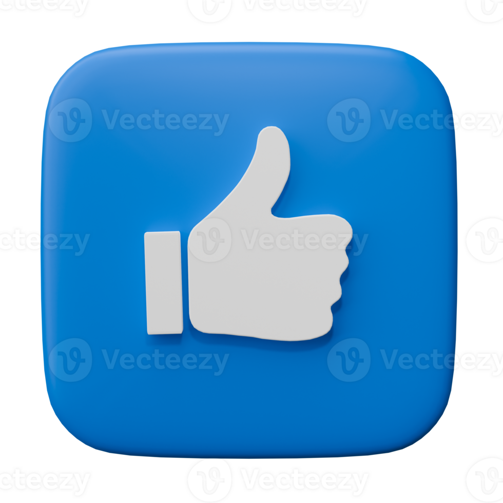 Thumb up, Like icon. Social media sign, technology design banner on transparent background. 3D render illustration. png