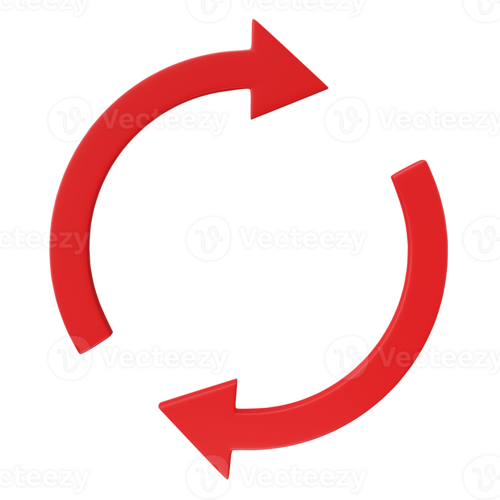 3d render, Two arrows icon - update symbol, refresh icon isolated on transparent background. png