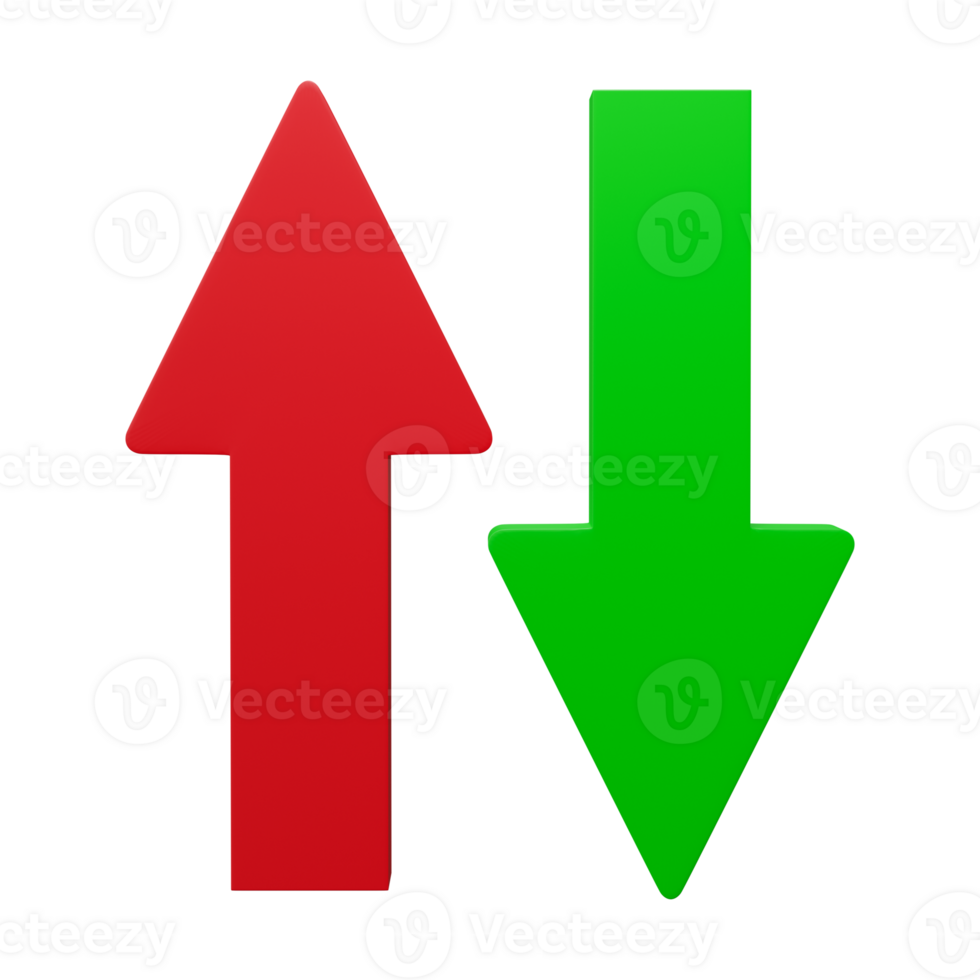 3d rendering, 3d illustration. Red and green arrows isolated on transparent background. for app, web, design, advert png