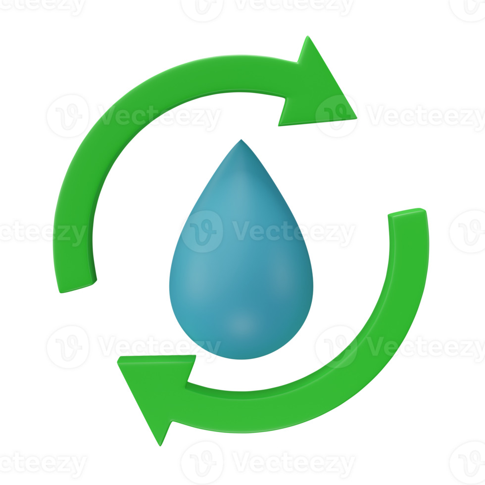 3D render, Water drop with arrows rounded isolated on transparent background. Concept of Renewable natural resource, water recycling, ecology. png