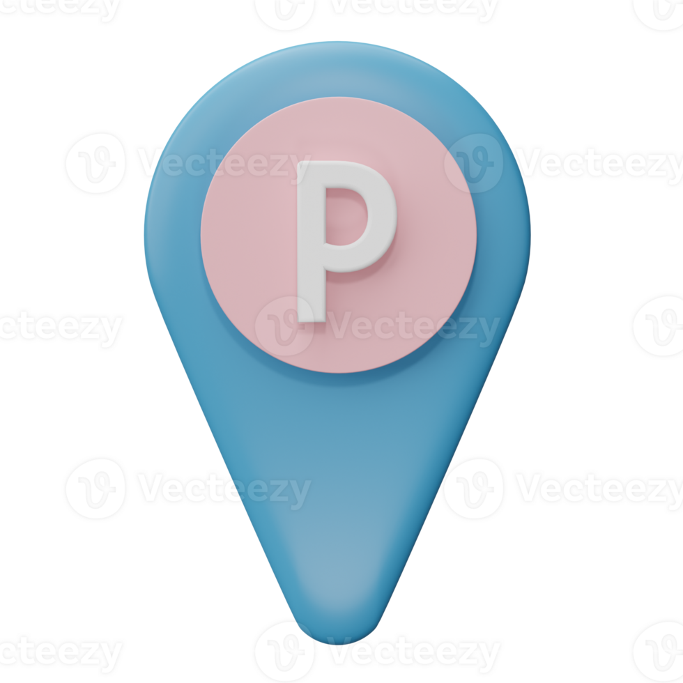 Ort Kennzeichen isoliert auf transparent Hintergrund. Ziel Zeiger, Parkplatz unterzeichnen. 3d machen Illustration png