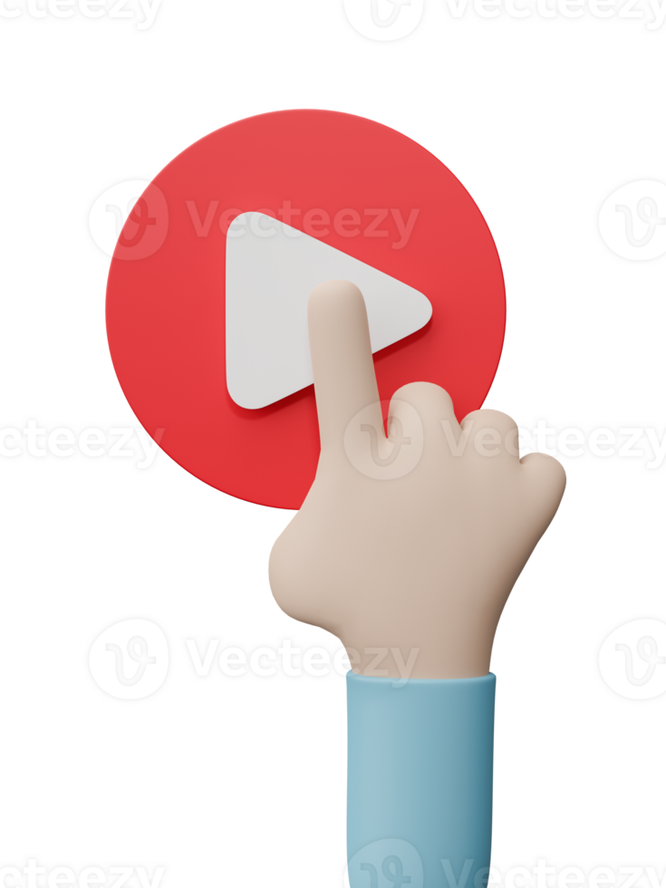 cartoon character hand play video button icon isolated on transparent background. png