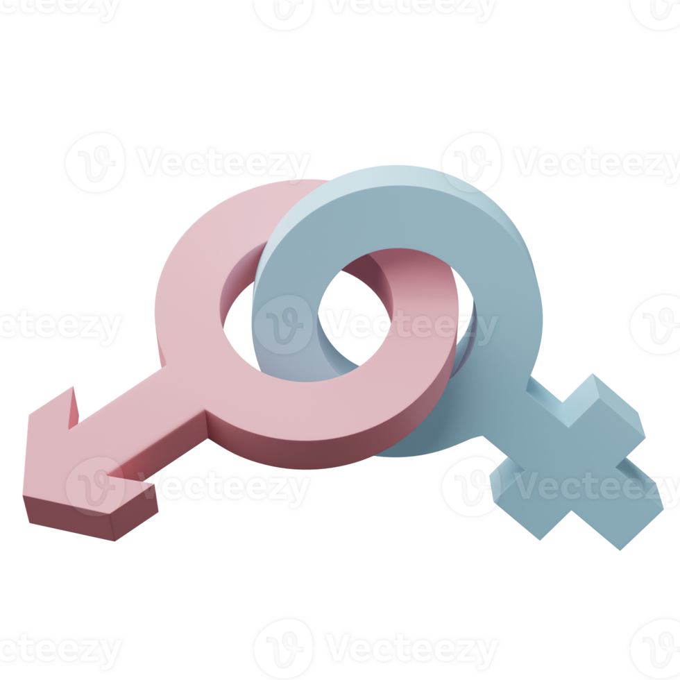 3d weergave, illustratie. geslacht teken, vrouw en mannen seks symbool Aan transparant achtergrond. png