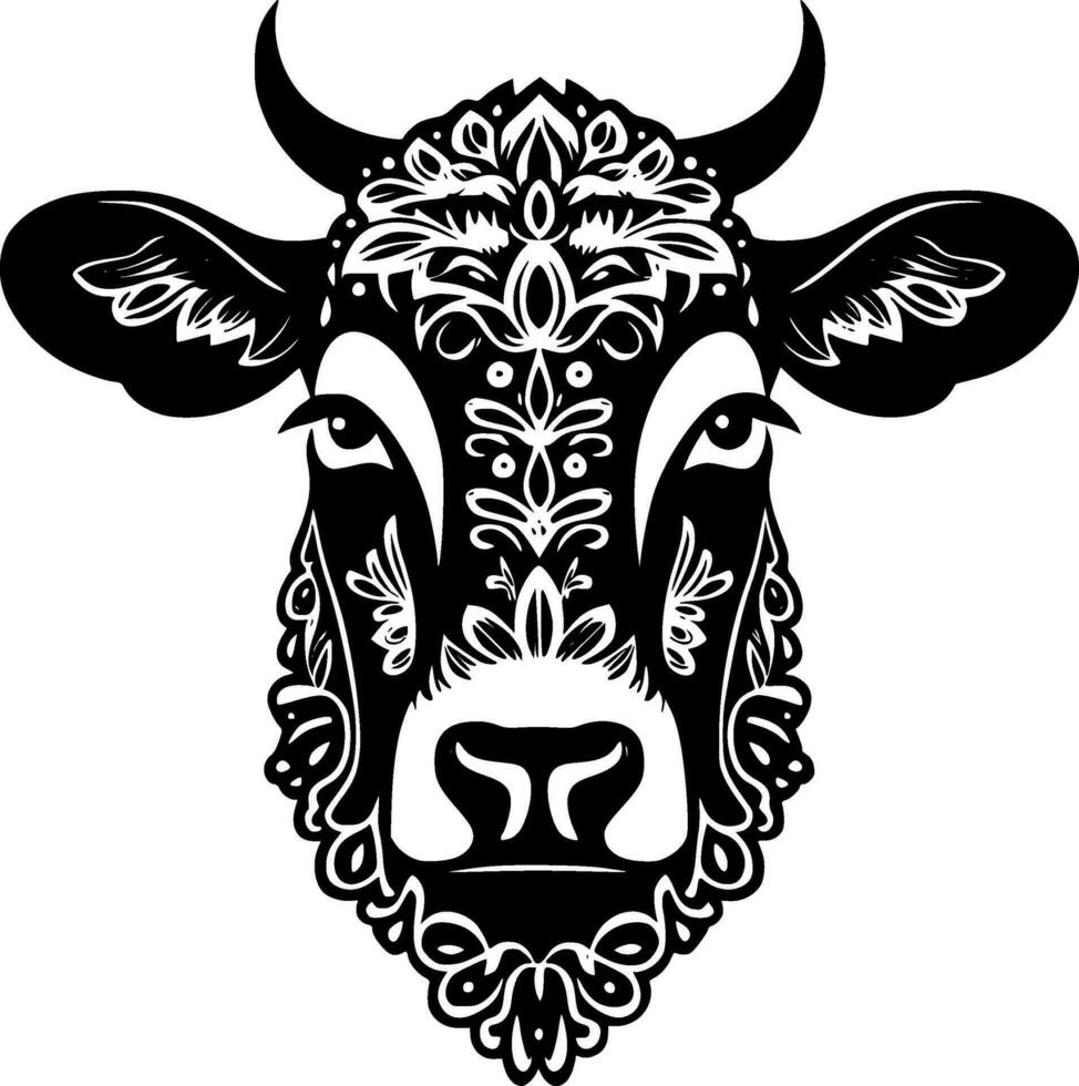 Cow, Black and White Vector illustration