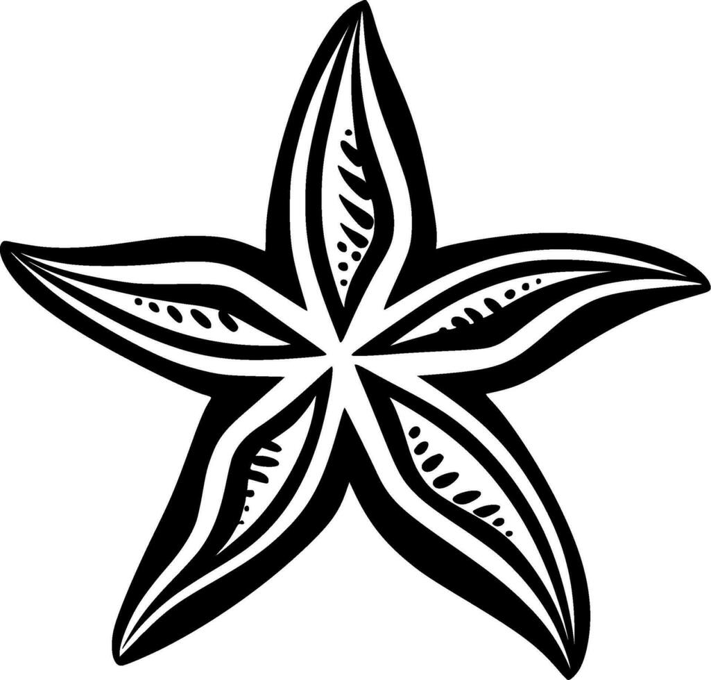 estrella de mar, negro y blanco vector ilustración