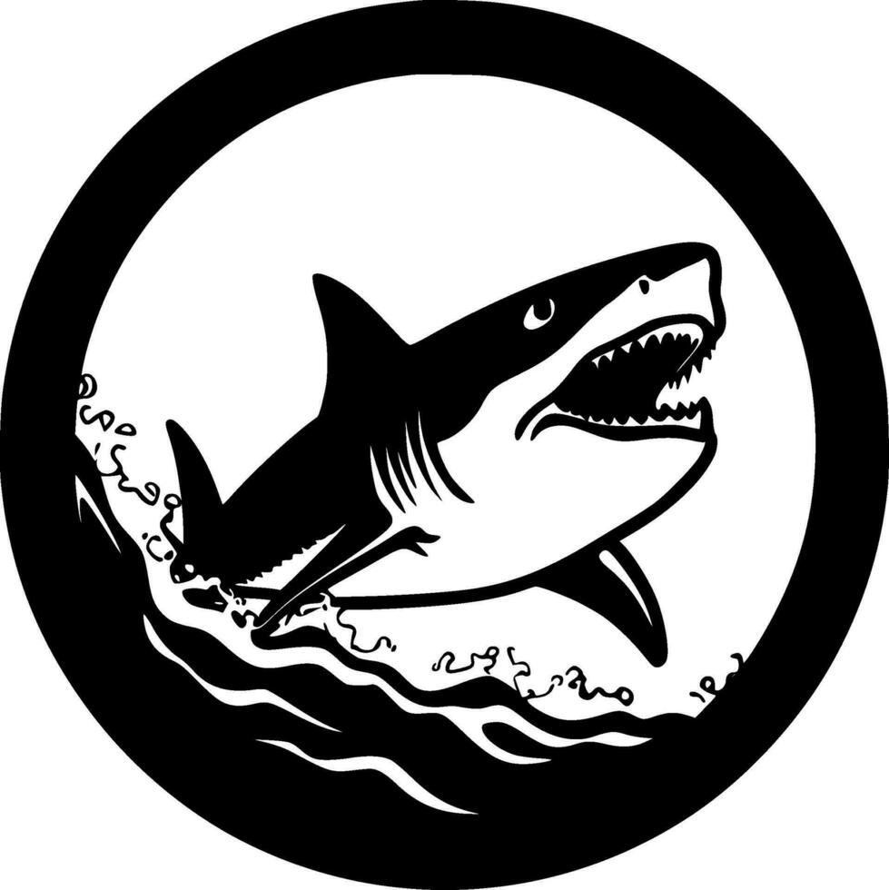 tiburón - negro y blanco aislado icono - vector ilustración