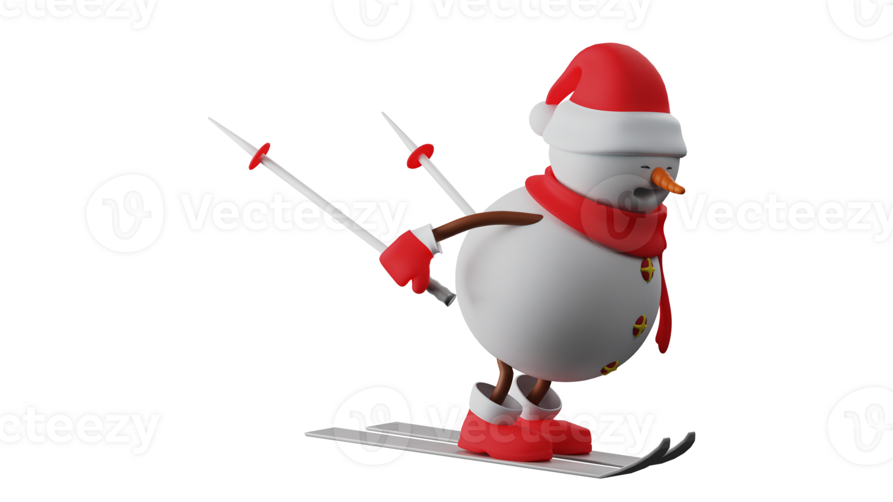 3D illustration. Christmas Snowman 3D cartoon character. Snowman is playing surfing and showing his really great skills. Snowman has been trained to surf. 3D cartoon character png