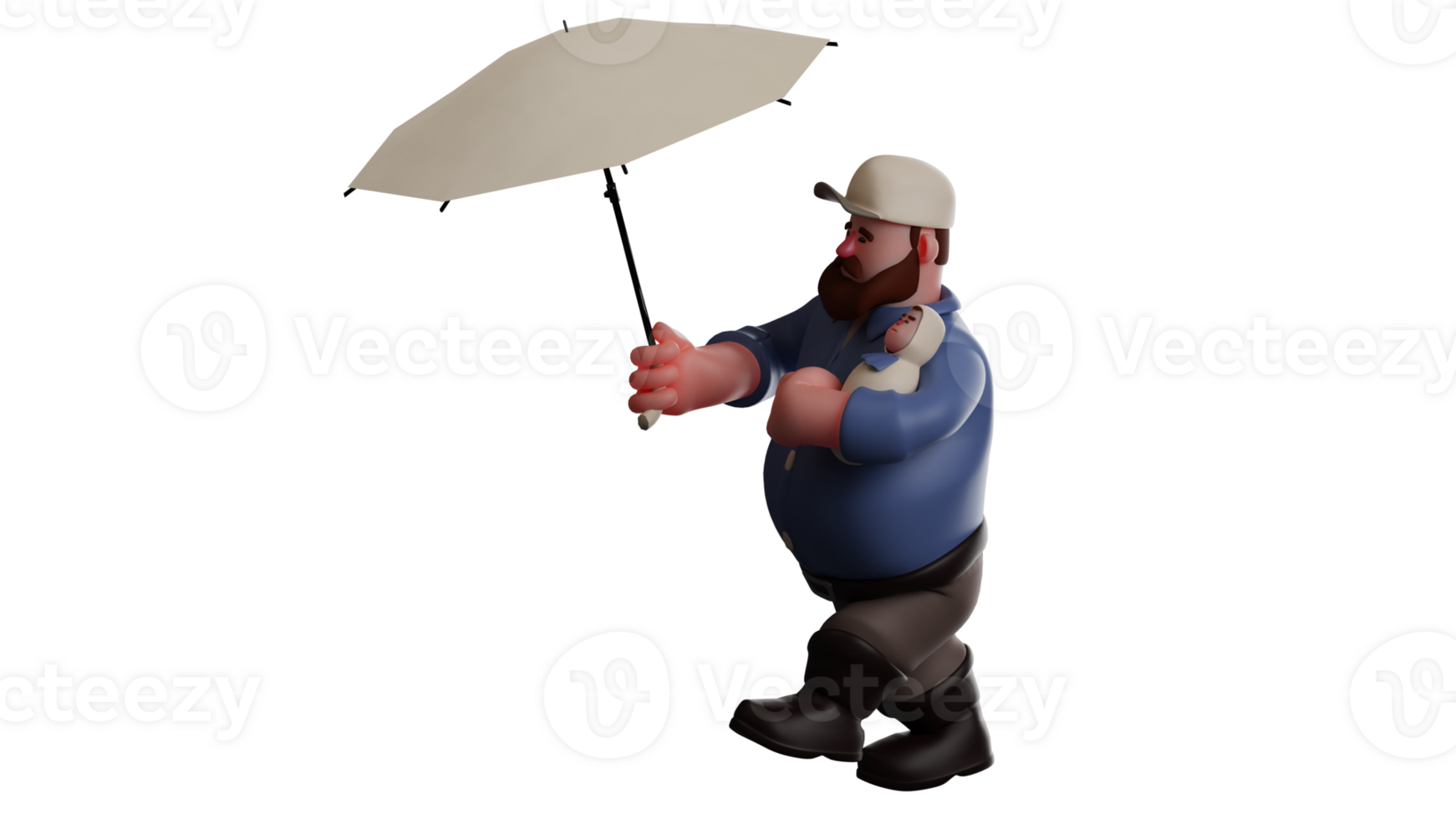 3D Illustration. Brave Father 3D cartoon character. Father carried his baby. Father walked in the darkness of the night while carrying a wide umbrella. 3D cartoon character png