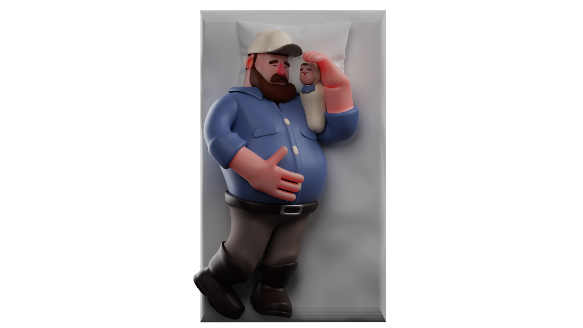 3D Illustration. Tired Father 3D cartoon character. Fat father slept