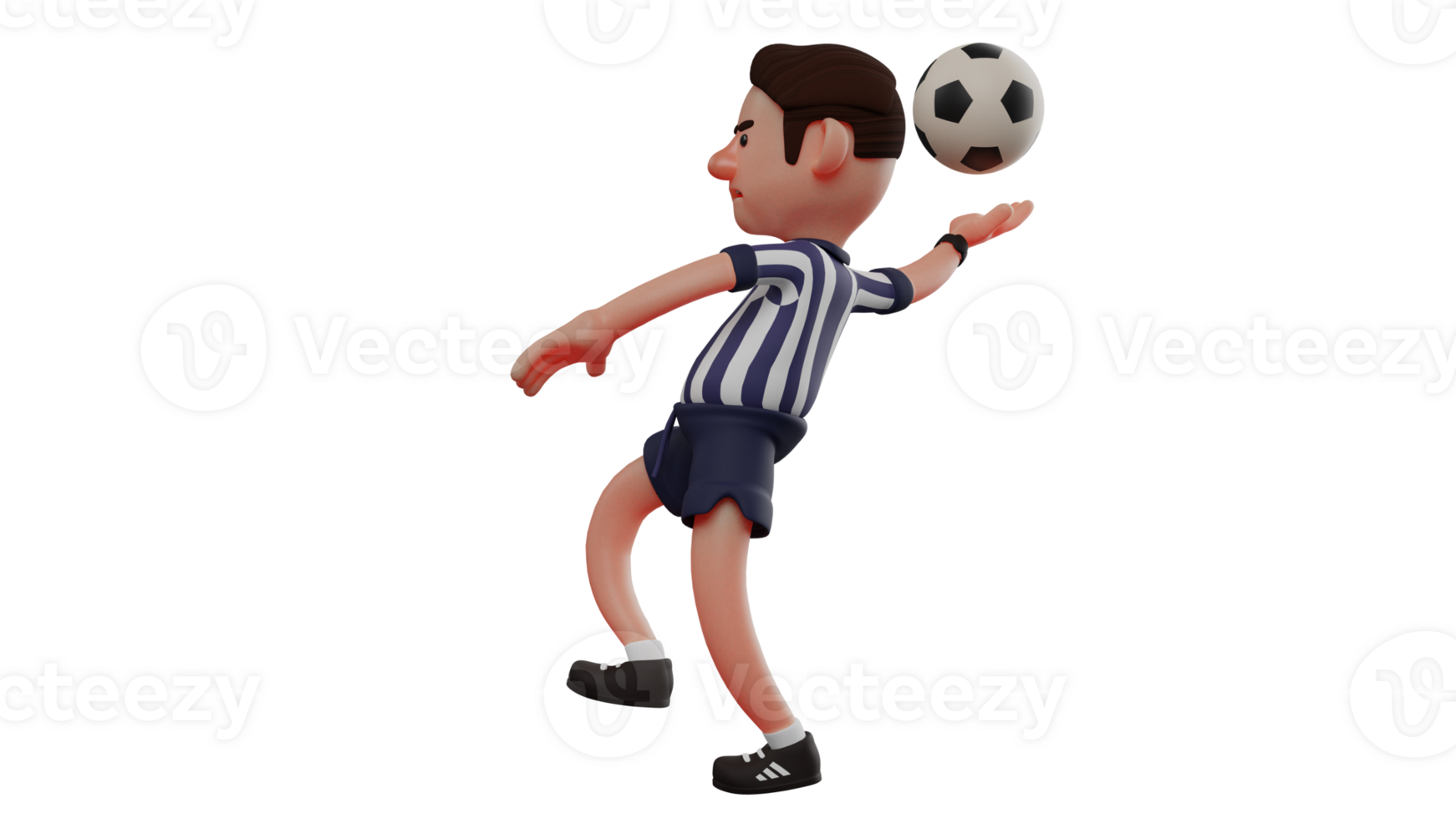 3D illustration. Great Referee 3D Cartoon Character. The referee throws into the field. The referee throws the ball that has gone out of the field. The referee led the game well. 3D Cartoon Character png