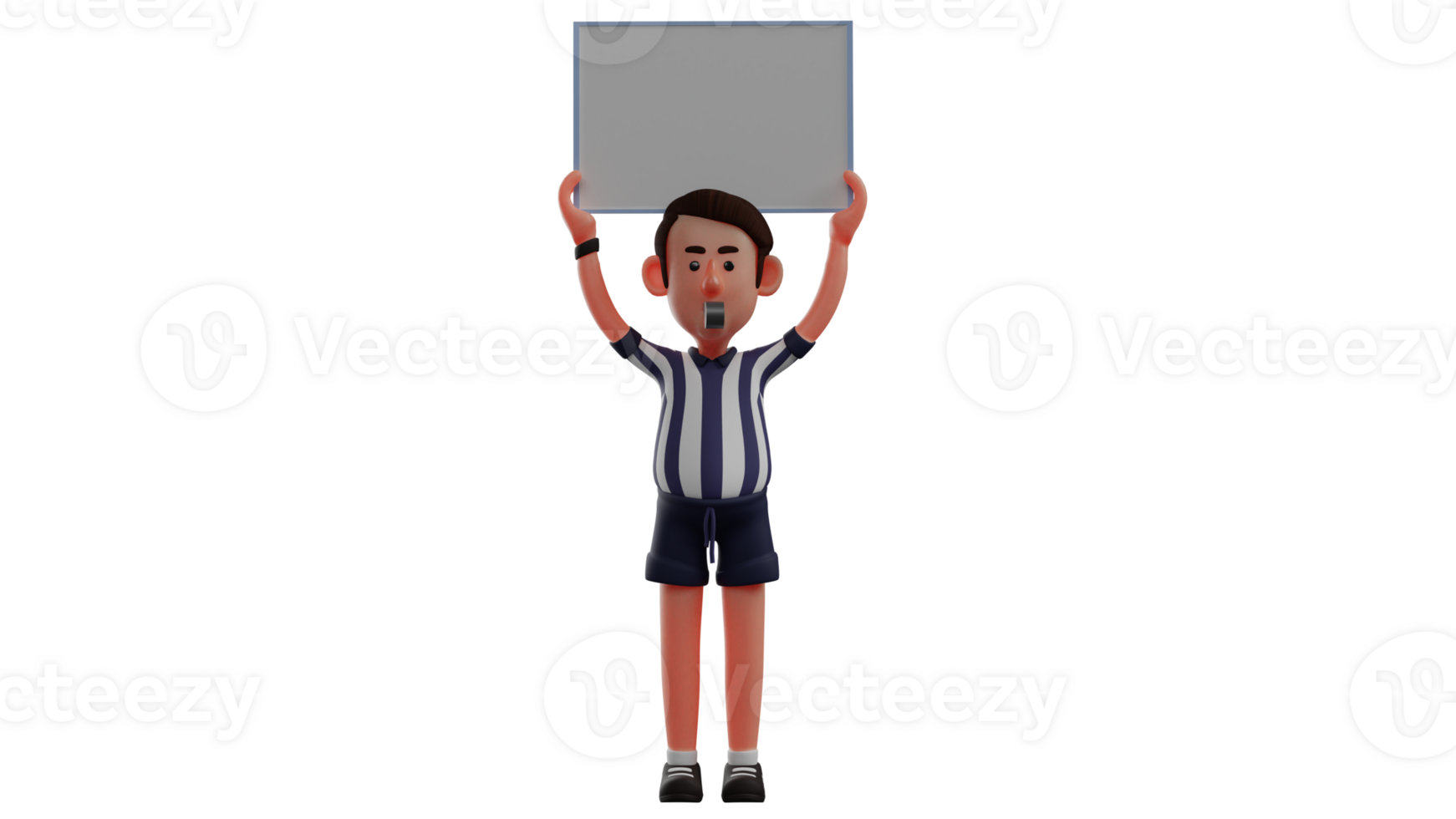 3D illustration. Charming Referee 3D Cartoon Character. The referee blew the whistle and raised the substitution sign. The handsome referee looks intently at work. 3D Cartoon Character png