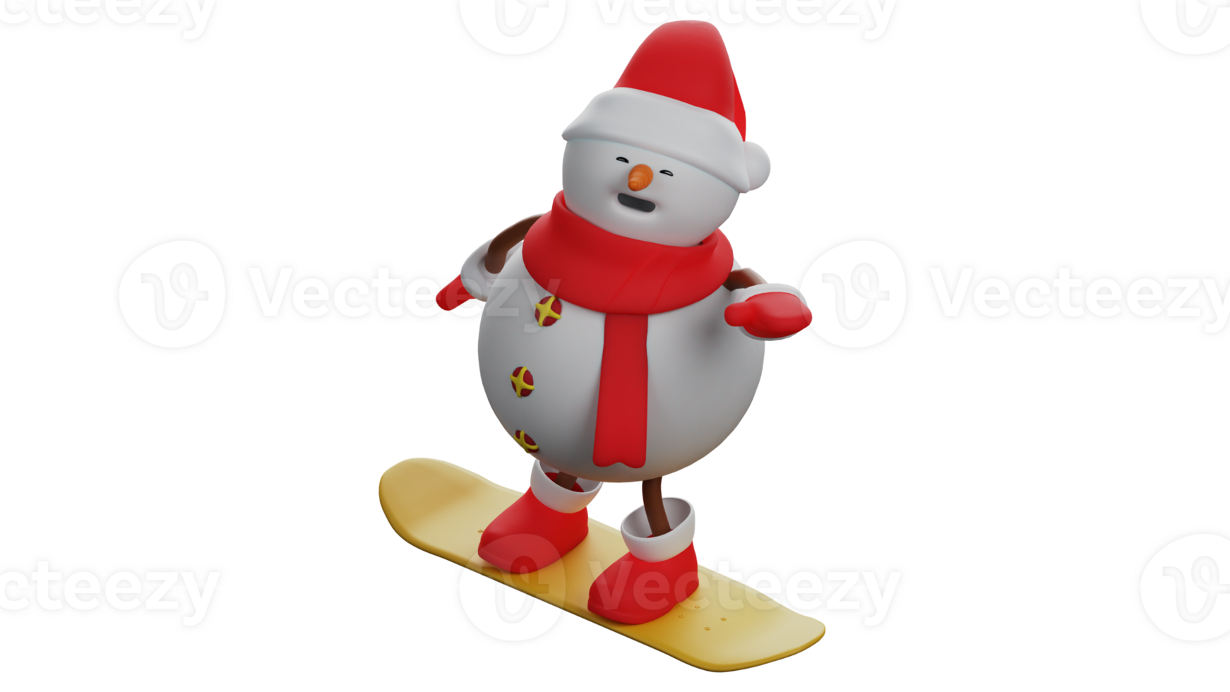 3D illustration. Adorable Snowman 3D cartoon character. The snowman is enjoying his day off. Snowman wears Christmas clothes and skates happily. 3D cartoon character png