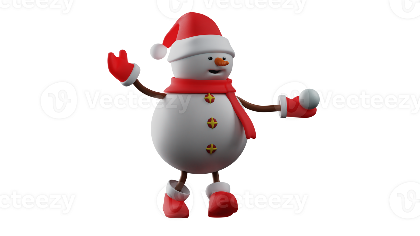 3D illustration. Cute Snowman 3D cartoon character. Snowman carries snowballs. Snowman is playing and getting ready to throw snowballs at his friends. 3D cartoon character png