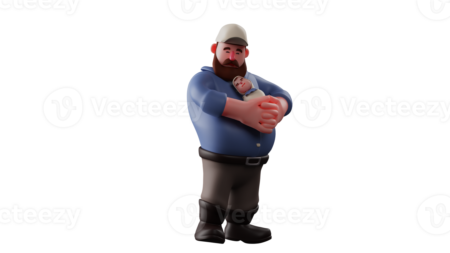 3D illustration. Good Uncle 3D Cartoon Character. Uncle holding his little nephew. Uncle looks neat wearing a shirt and hat. Uncle just came home from work and visited his nephew. 3D Cartoon Character png