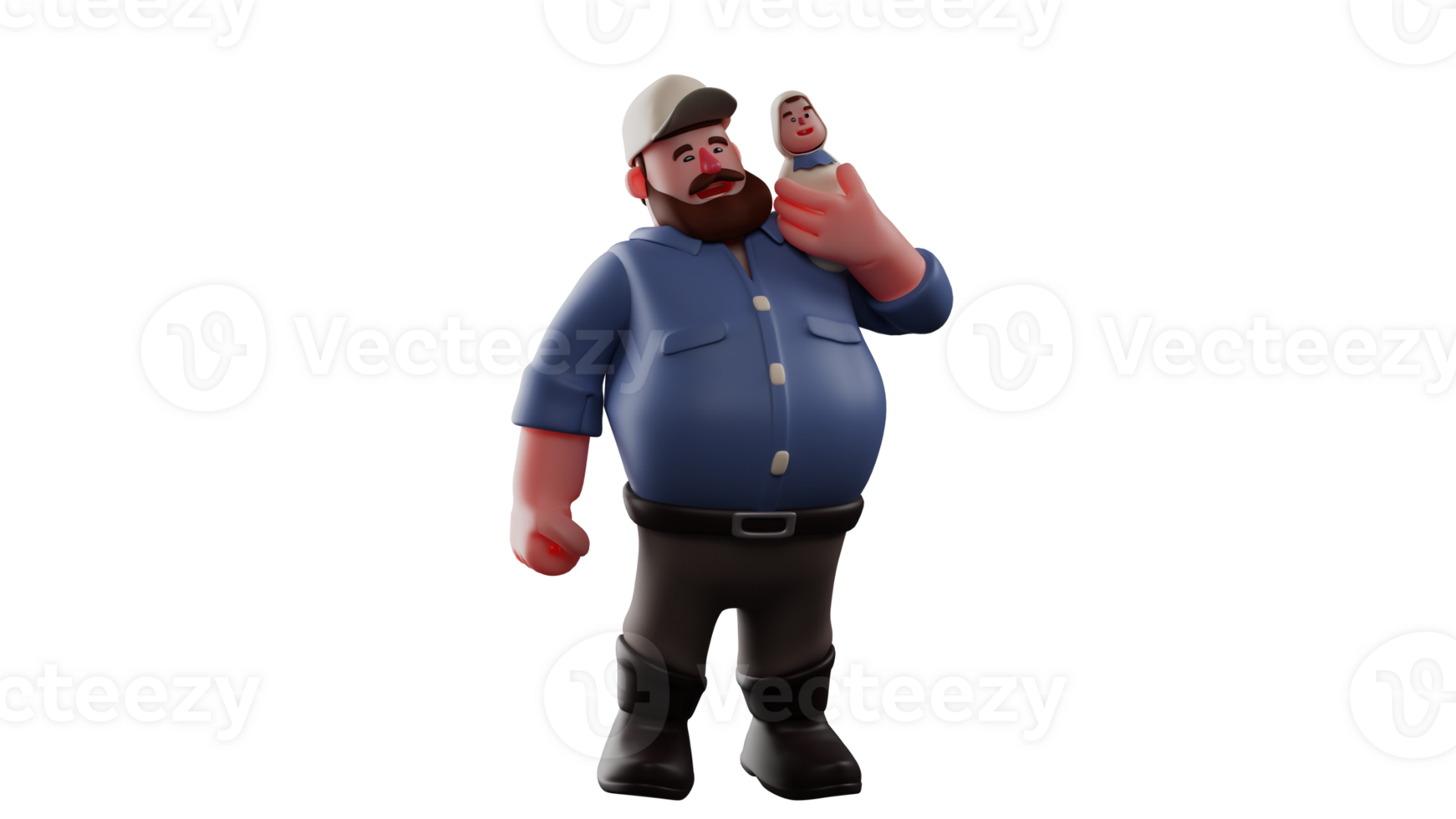 3D illustration. Loving Father 3D Cartoon Character. Excited father holding his tiny baby. Dad shows baby to something happy. Dad has a thick mustache. 3D Cartoon Character png