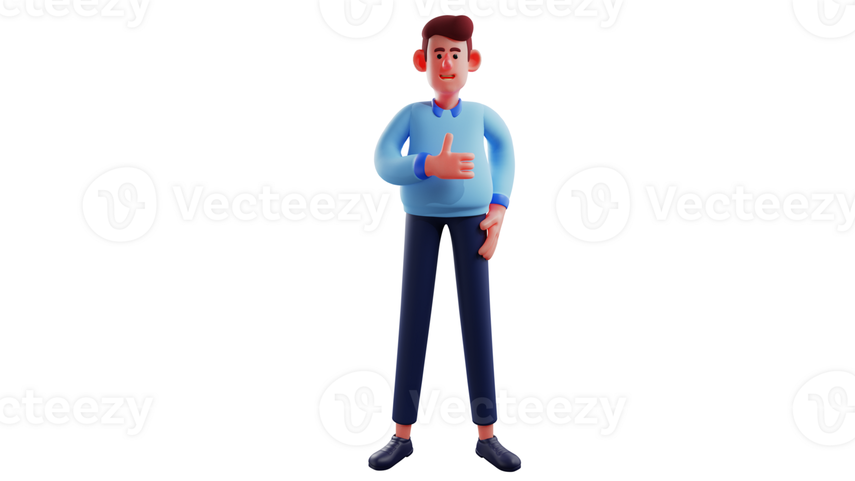 3D Illustration. Sweet Man 3D Cartoon Character. The man stood up and showed his thumb as a proud sign. A handsome man who smiled showed happy expression. 3D cartoon character png