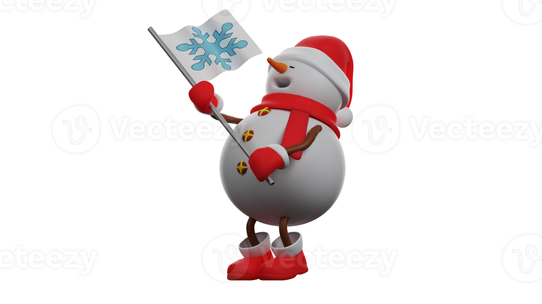 3D illustration. Christmas Snowman 3D cartoon character. The snowman always carries his favorite flag with him. Adorable snowman wearing a Christmas hat. 3D cartoon character png