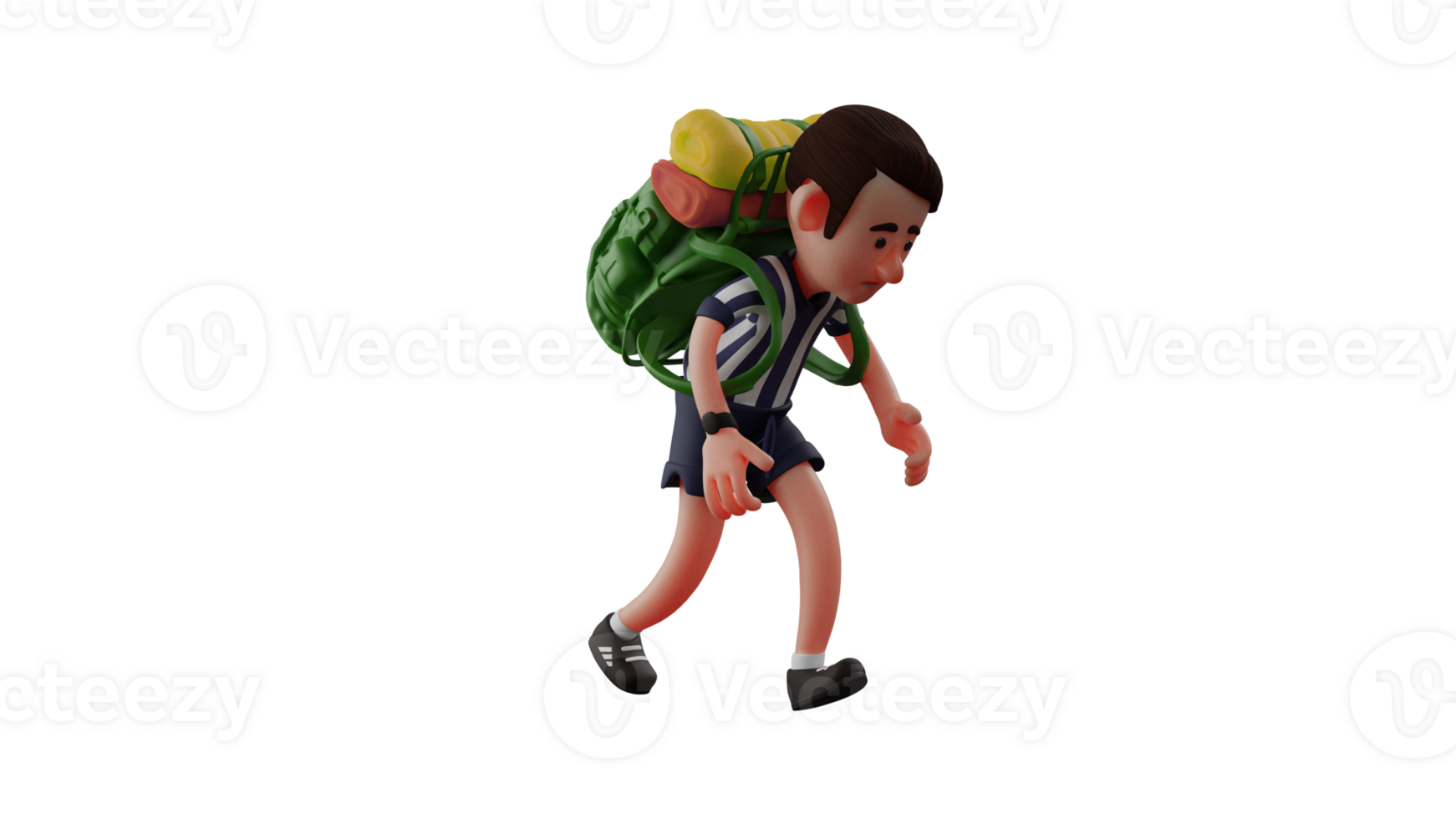 3D illustration. Strong Referee 3D Cartoon Character. Referee was on his way to the court where the match was taking place and carrying a heavy backpack on his back. 3D Cartoon Character png