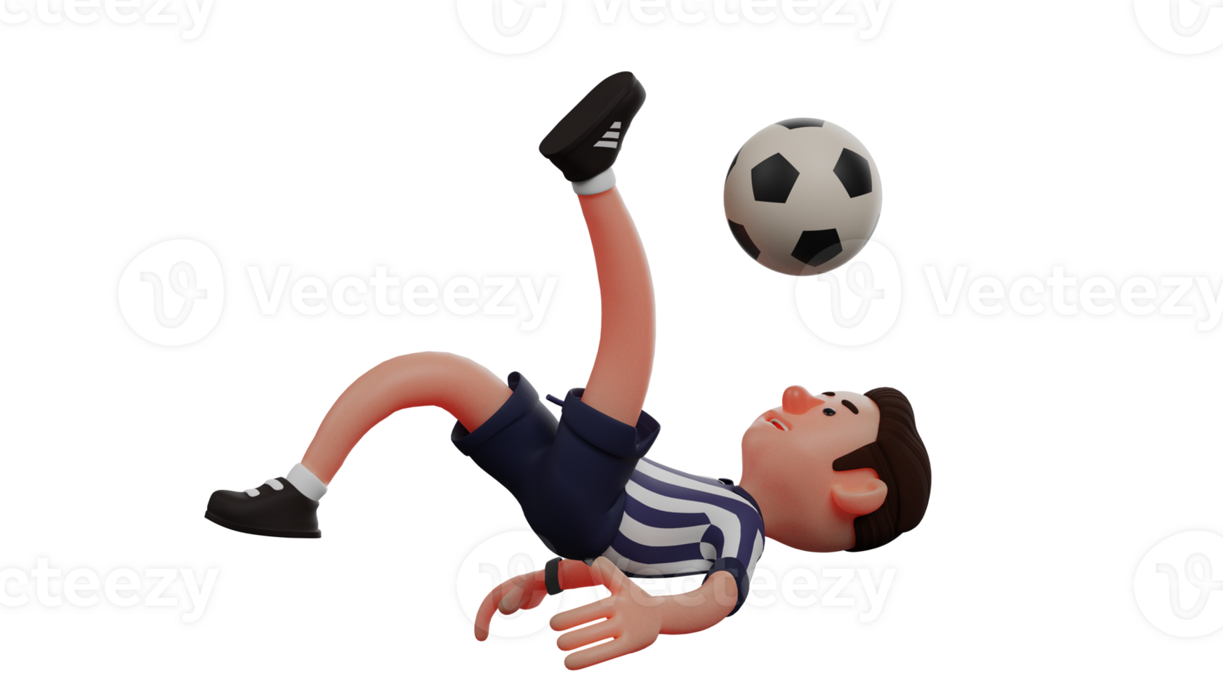 3D illustration. Attractive Referee 3D Cartoon Character. Referee jumps and kicks the ball with his style. Referee kicks the ball into the field so that the match can continue. 3D Cartoon Character png