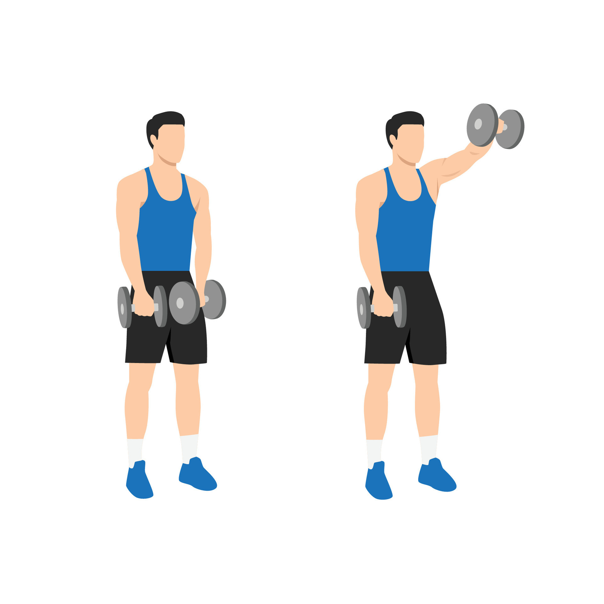 Man doing Forward. front shoulder single dumbbell raises exercise. Flat ...