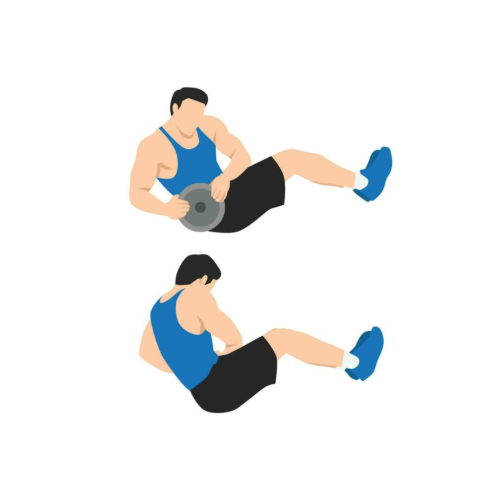 Russian mason v sits twists exercise. Flat vector illustration isolated on white background. workout character set 27208892 Vector Art at Vecteezy
