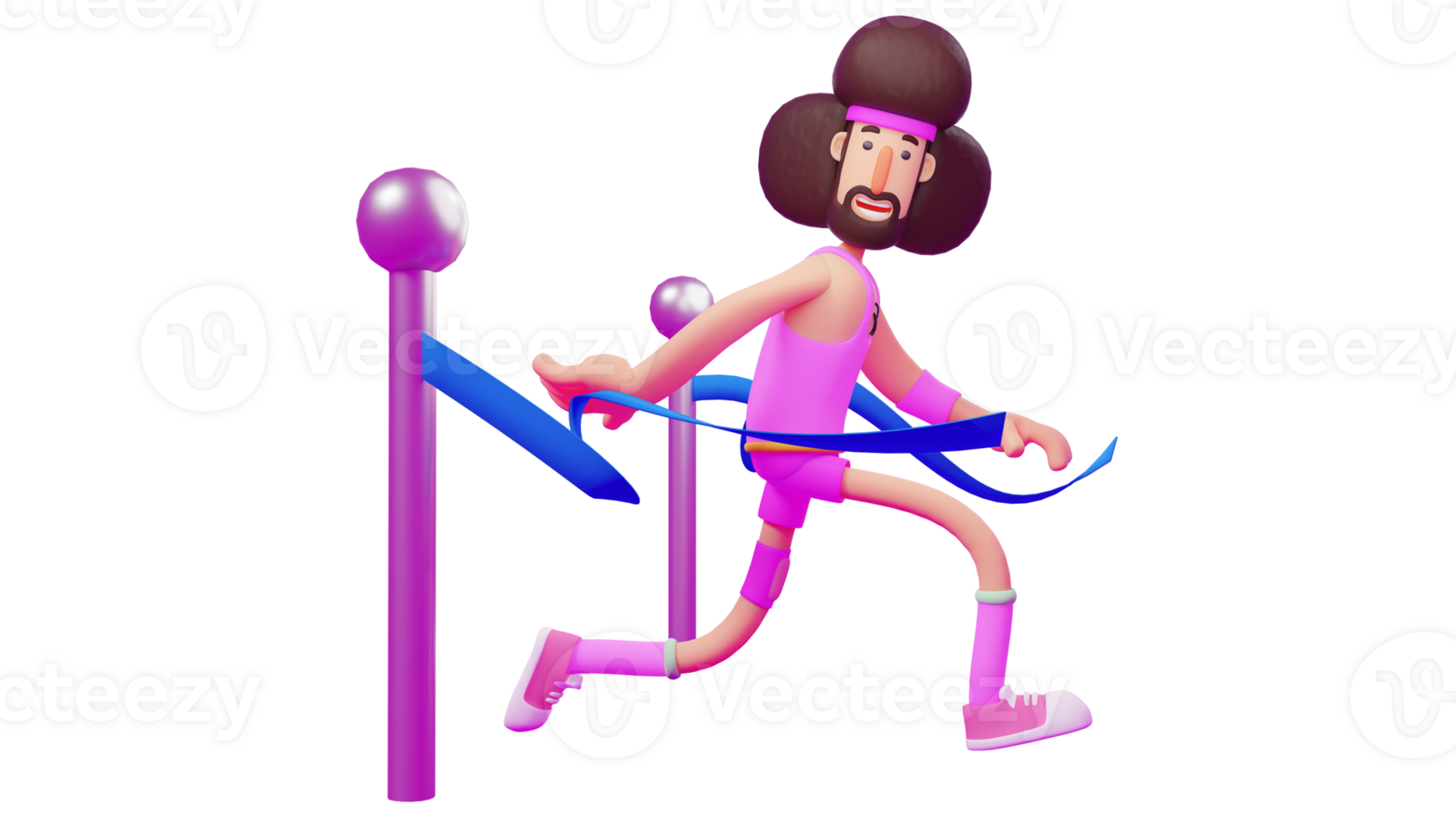 3D Illustration.  Running Athlete 3D cartoon character. Athlete is competing in a running competition. Great athlete made it to the finish line. Athlete show his happy expression. 3D cartoon character png