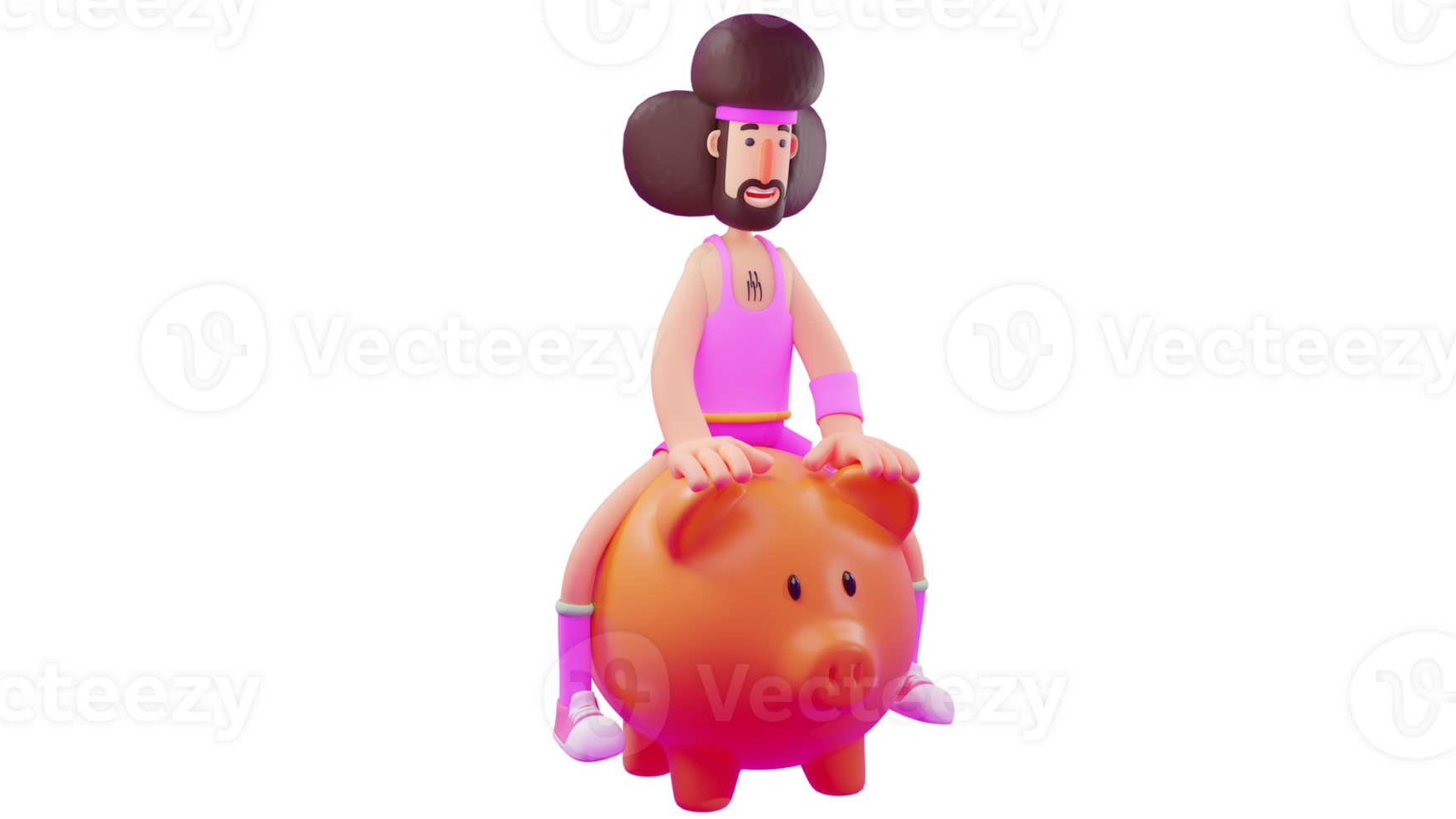 3D illustration. Happy Man 3D cartoon character. Funny guy riding a big hog savings. Men spend his free time playing games. The man showed his cute smile. 3D cartoon character png