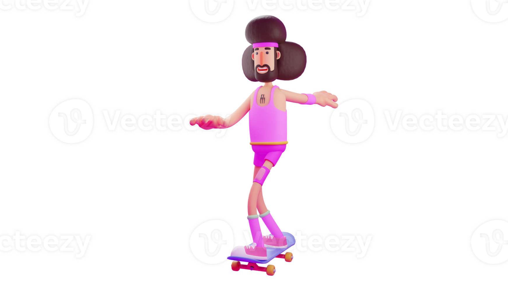 3D Illustration. Skateboard Athlete 3D cartoon character. Athlete is showing this expertise in playing skateboard. Athlete have been trained and happy because he can succeed. 3D cartoon character png